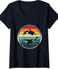 Womens Retro Vintage Orca V-Neck T-Shirt