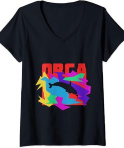 Womens Orca Mosaik Animal Lover V-Neck T-Shirt