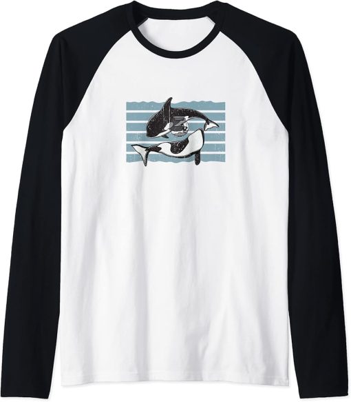 Orca Free Save the Whales Social criticism Ocean Protection Raglan Baseball Tee