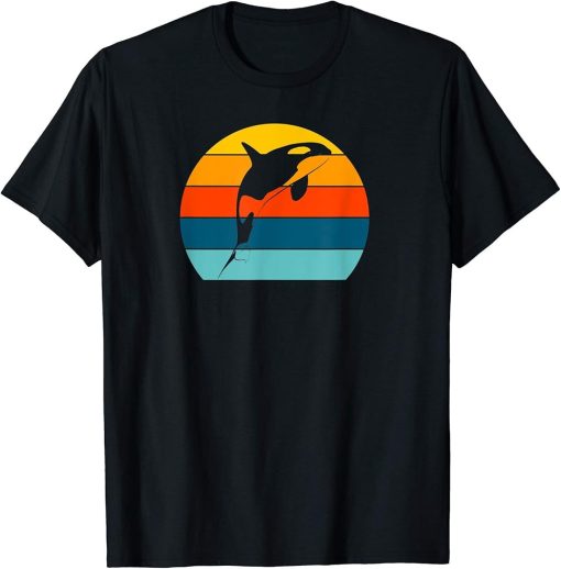 Orca Killer Whale Retro Vintage Sunset Women Men Girls Boys T-Shirt