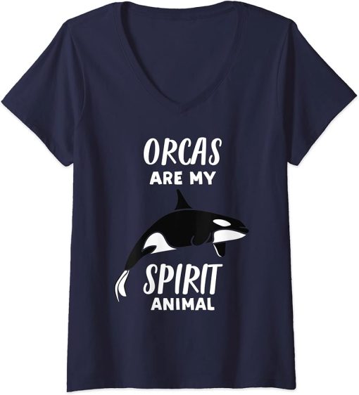 Womens Orcas Are My Spirit Animal | Funny Orca Lover V-Neck T-Shirt