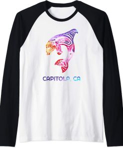 Capitola California Orca Killer Whale Native American Raglan Baseball Tee