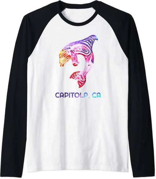 Capitola California Orca Killer Whale Native American Raglan Baseball Tee