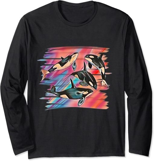 Orca Motif Whale Ocean Predator Design Orcas Long Sleeve T-Shirt