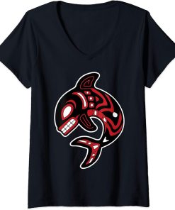 Womens Northwest Coast Orca Native American Totem Killer Whale V-Neck T-Shirt