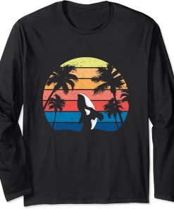 Retro Ocean Killer Whale Gift Sunset Whale Aquarist Orca Long Sleeve T-Shirt