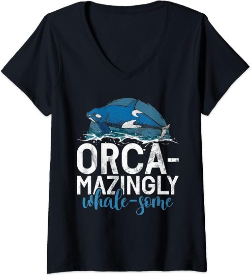 Womens Whales Watch Dolphin Pottwhal Funny Saying Orca Whale V-Neck T-Shirt